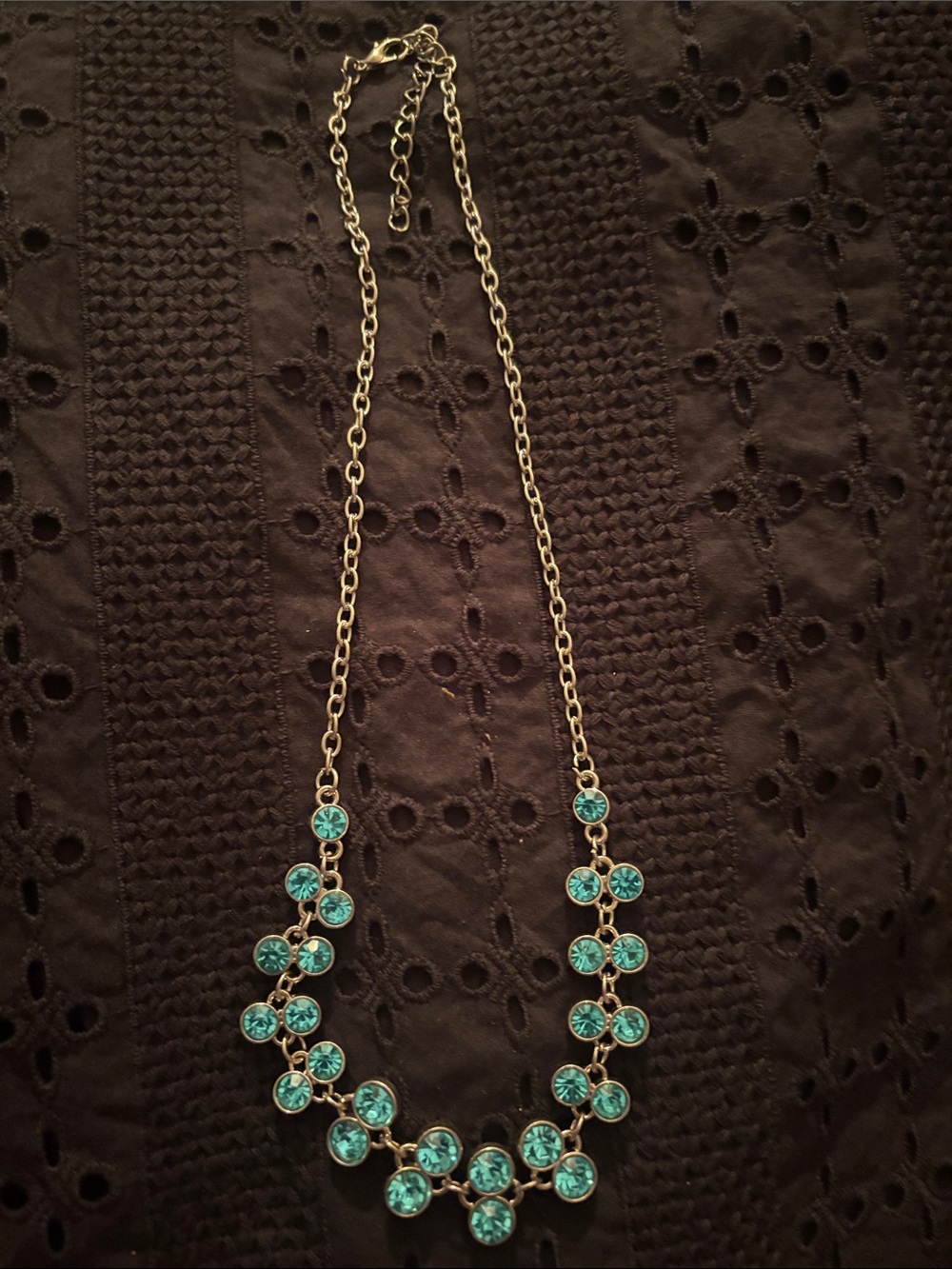 Silver-Tone Necklace with Aqua Blue Crystal Accents - Women Jewelry